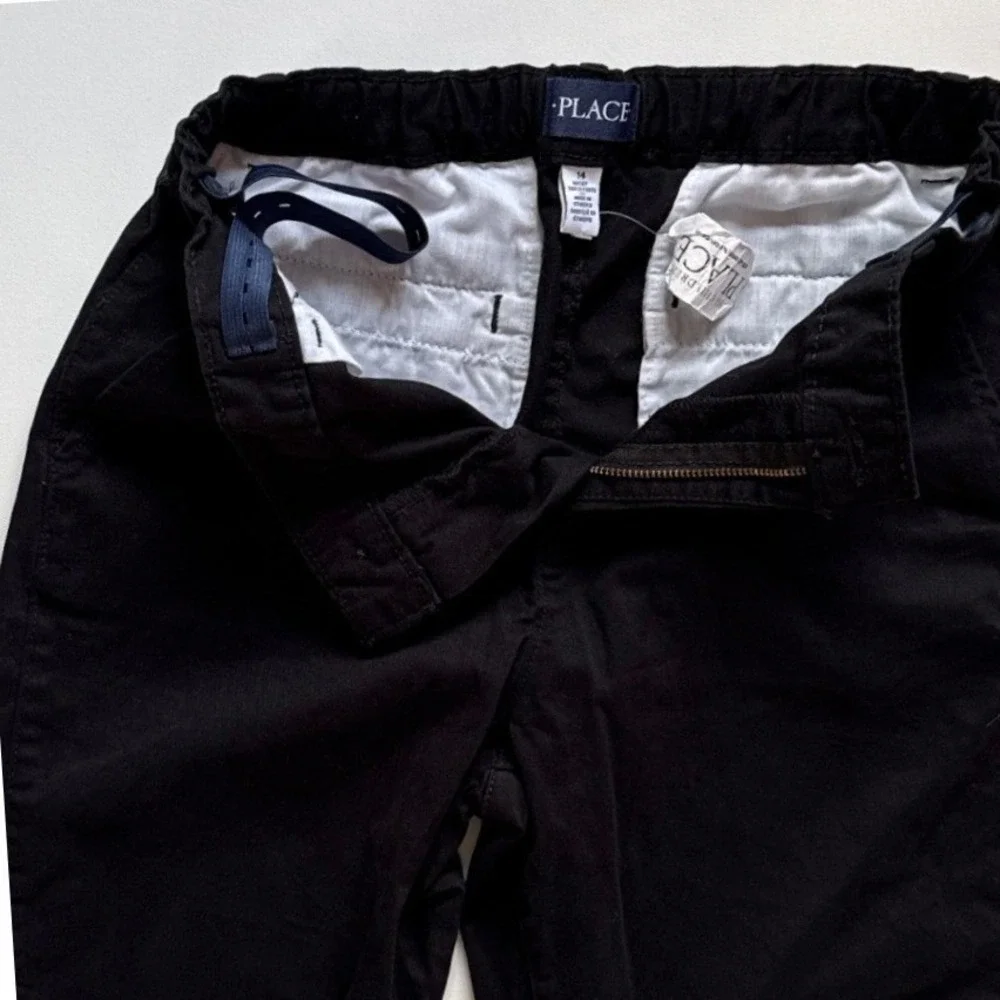 The Childrens Place Boys Black Chino Pants Husky Size 14 Adjustable Waist